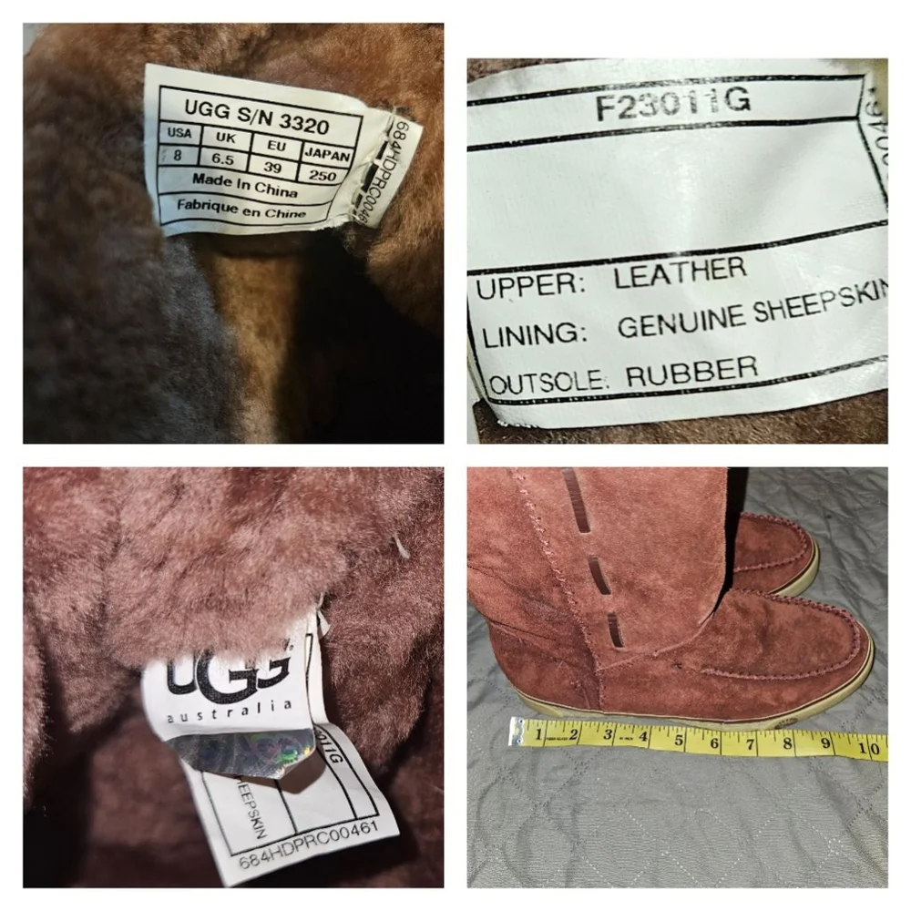 UGG Australia Russet Suede Sheepskin Boots Brown Women's Size 8
